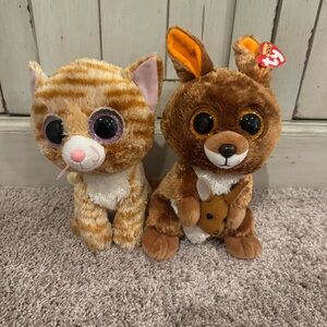 Ty Plush Cat and Kangaroo Duo - Cream and Brown